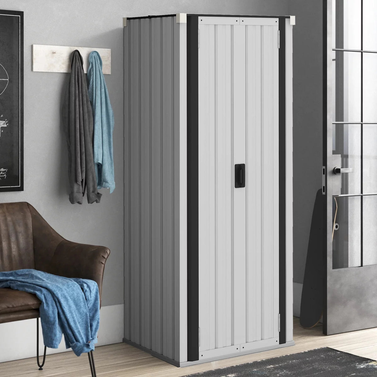 70" White Metal Storage Cabinet with Doors and Shelves S5446
