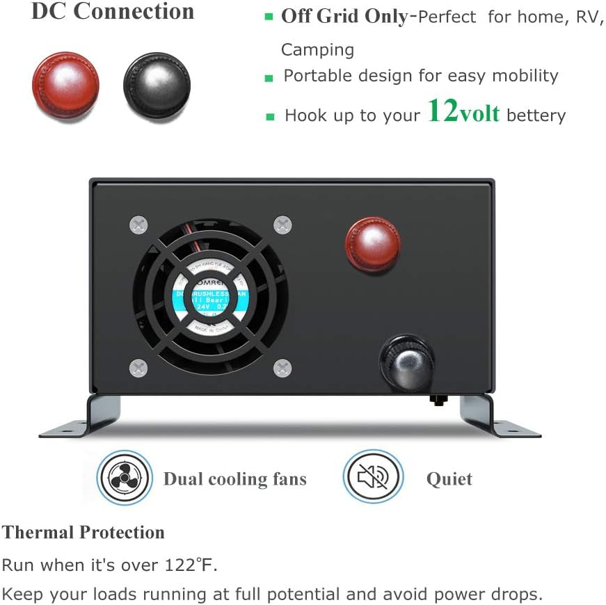 500W Pure Sine Wave Power Inverter DC 12V to 110V AC with Remote Controller M30446