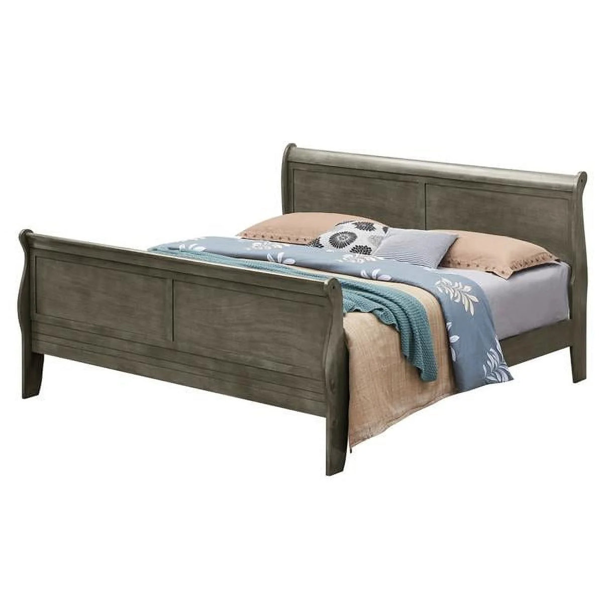 Gray King Sleigh Wood Bed F6836