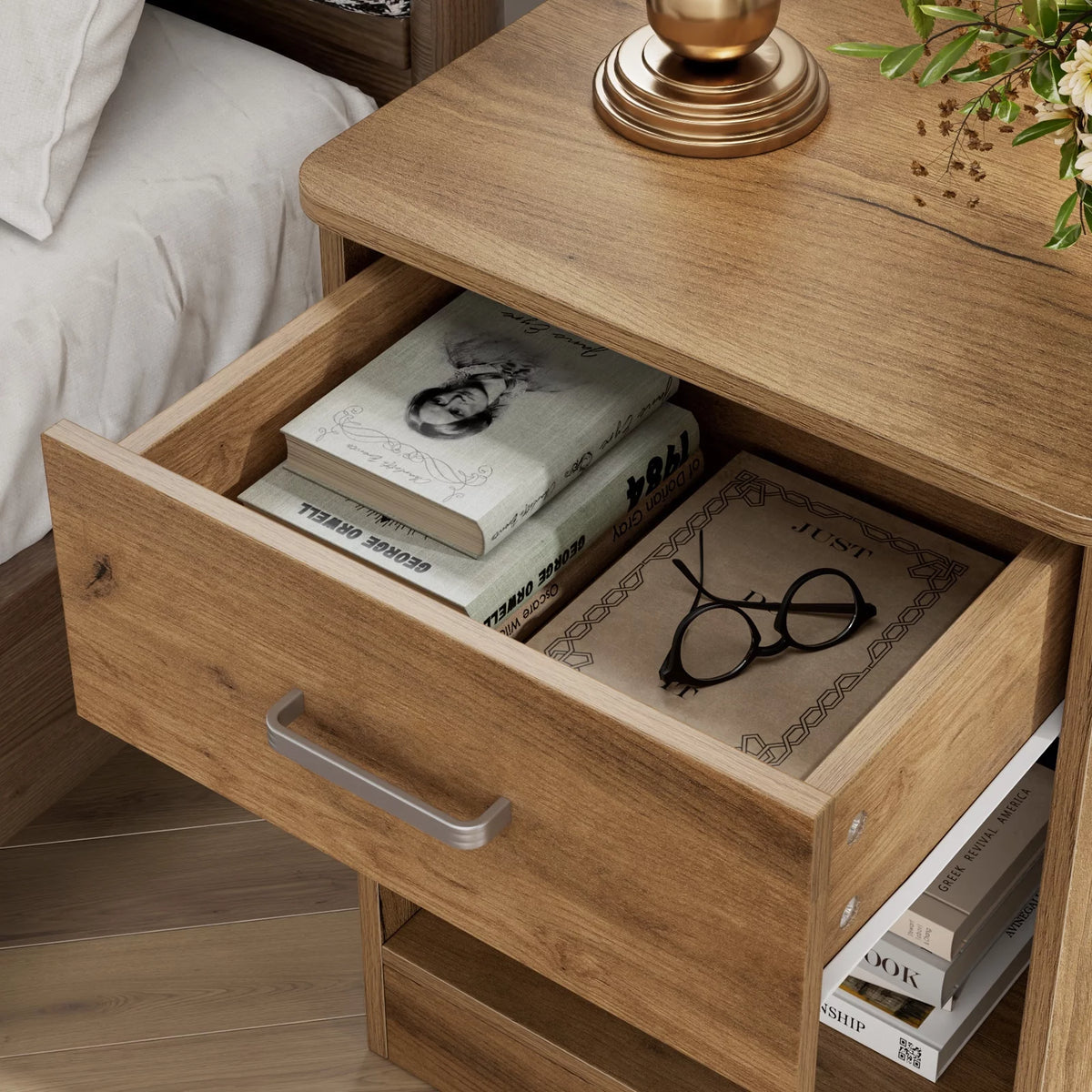 2 Tier Nightstand with Drawer, White O4789