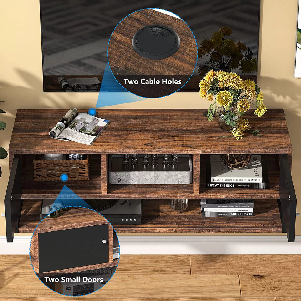3 Tier Wall Mounted Media Console with Doors Storage E5357