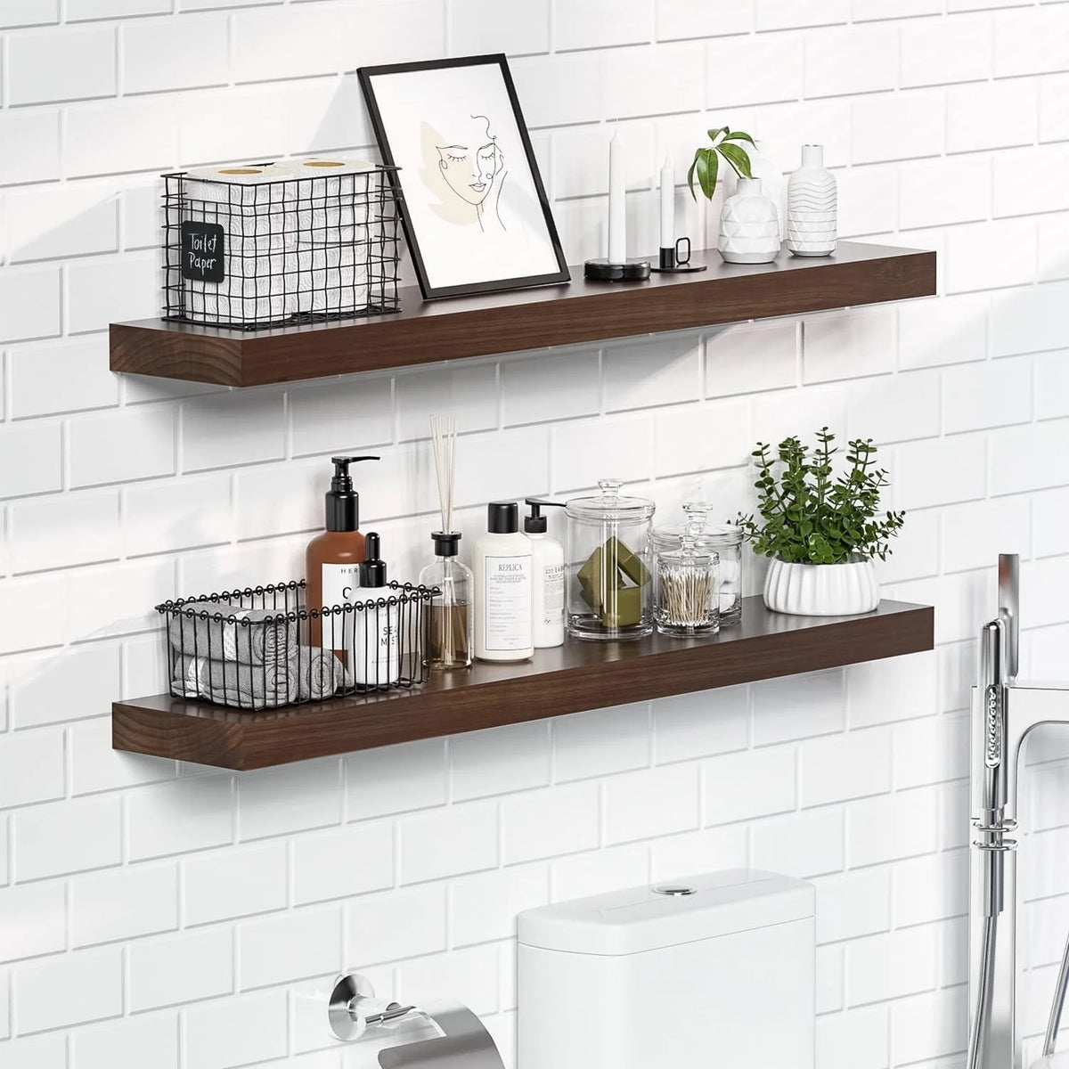 36 Inch Long Wood Floating Shelves Set of 2 E77033