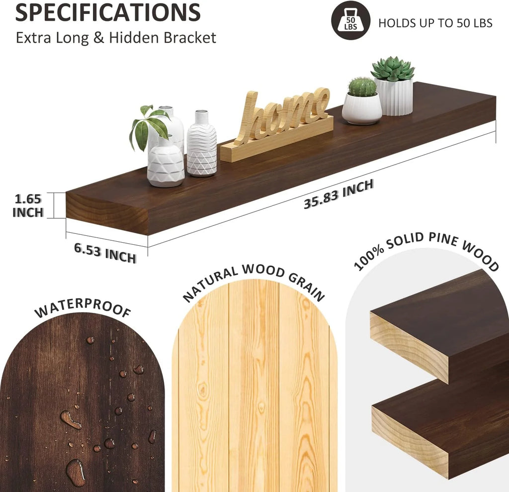 36 Inch Long Wood Floating Shelves Set of 2 E77033