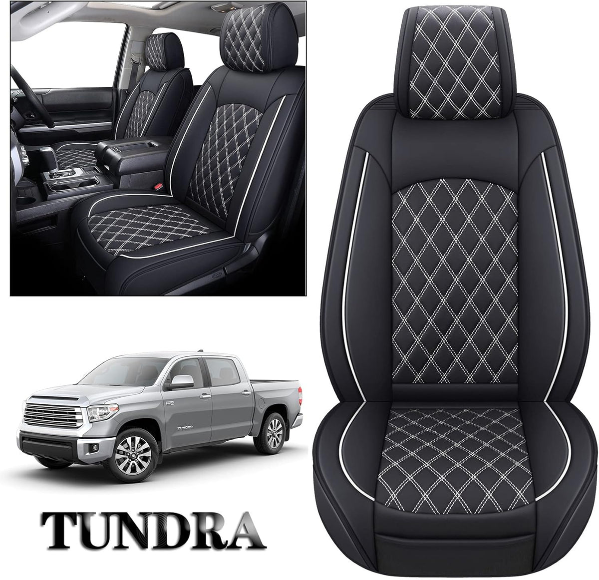 Black Leather Seat Covers for Toyota Tundra Crewmax Double Cab Split Bench 40/60 5 PCS Full Set R43728