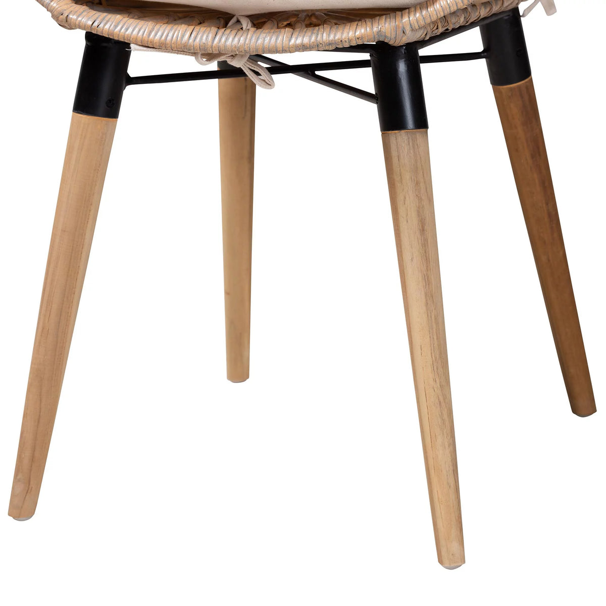 Natural Brown Teak Wood and Greywashed Rattan 2-Piece Dining Chair Set X490