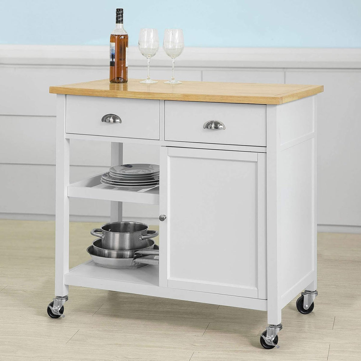 Kitchen Cart with Rubber Wood Top and Wide Drawer L663