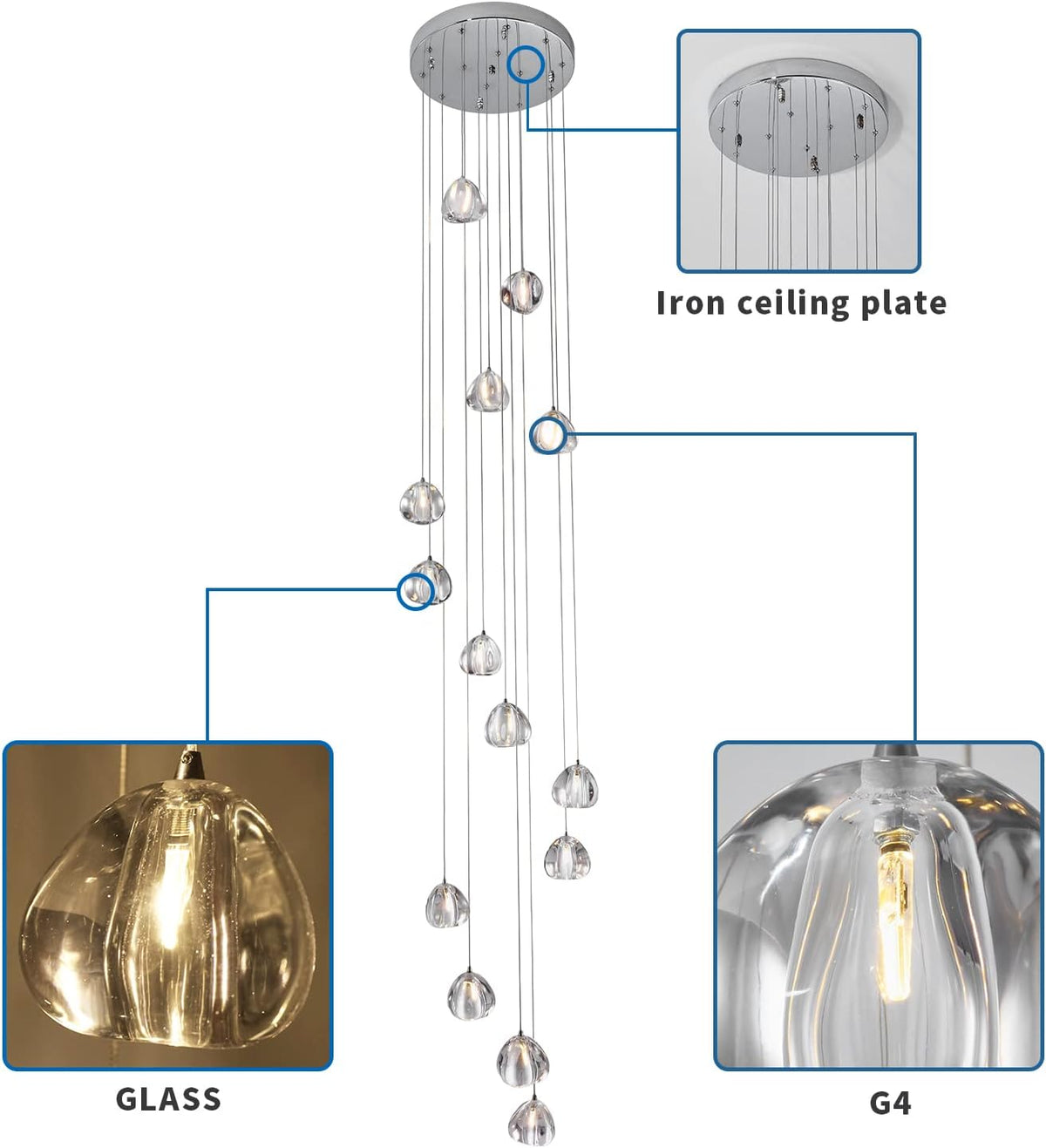 Crystal Chandelier 14 Lights High Ceiling Raindrop Pendant Light W15.7 x H157 X58610