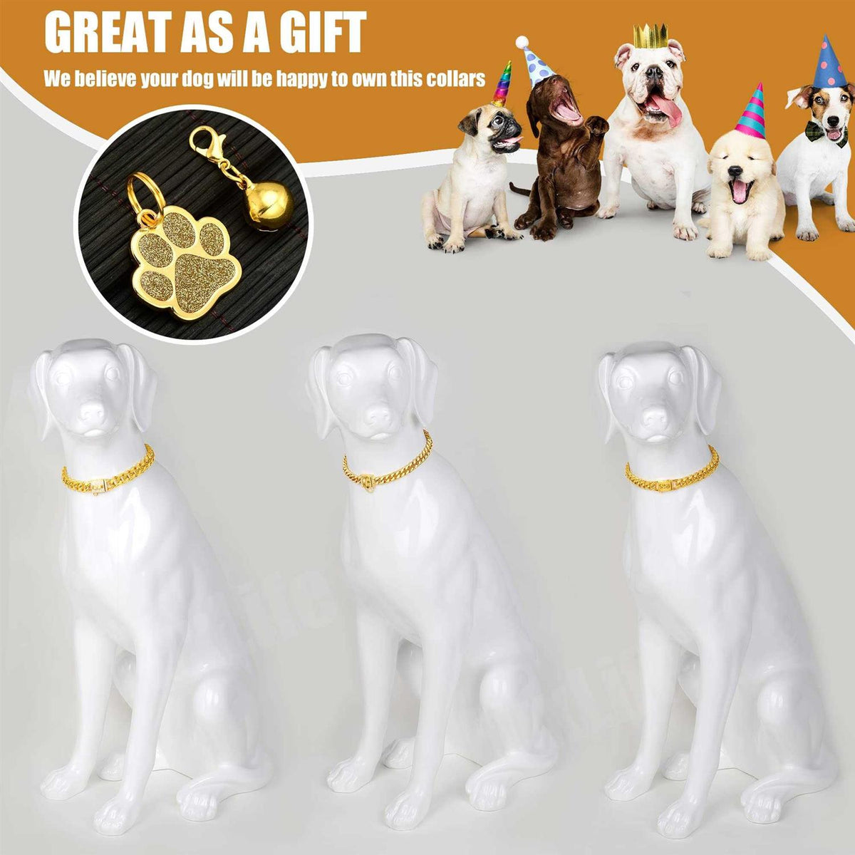 Dog Chain Collar Gold with CZ Buckle 19mm Cuban Link Metal Dog Collar O2309
