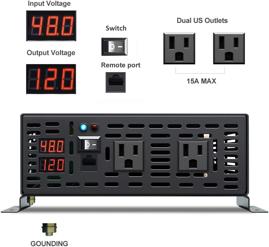 500W Pure Sine Wave Power Inverter DC 12V to 110V AC with Remote Controller M30446