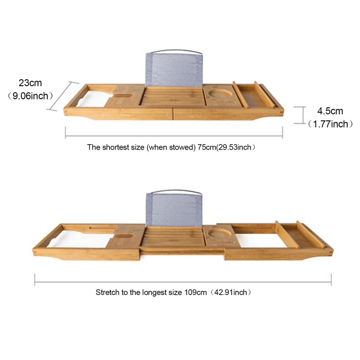 Expandable Bamboo Bathtub Caddy Tray with Wine Glass Holder J283