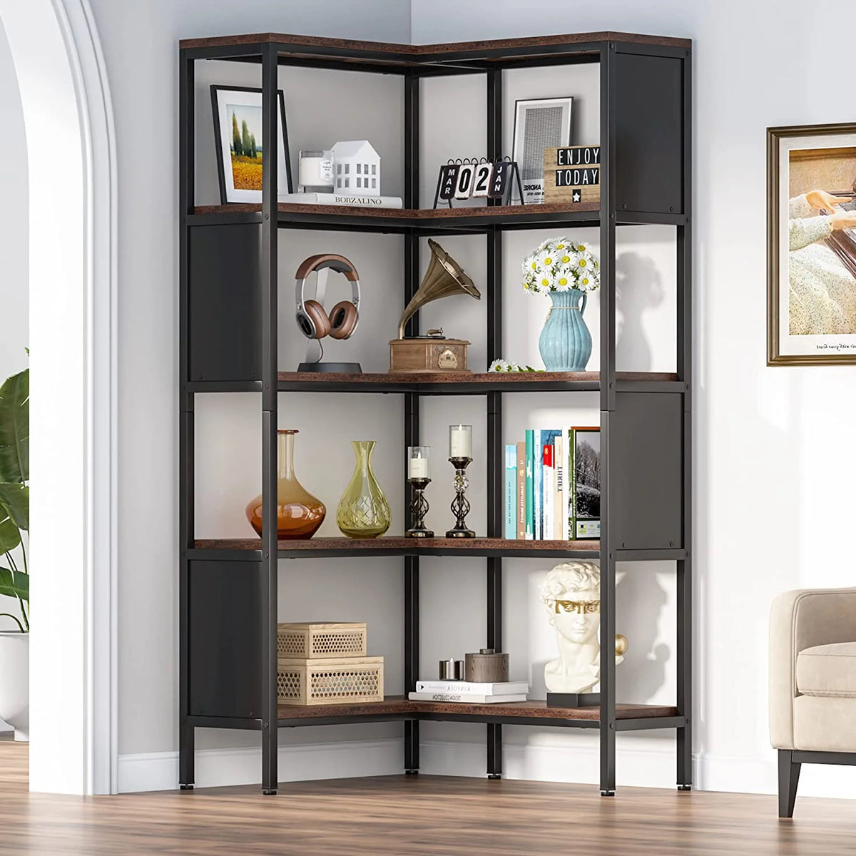 5-Tier L-Shaped Corner Bookshelf E4726