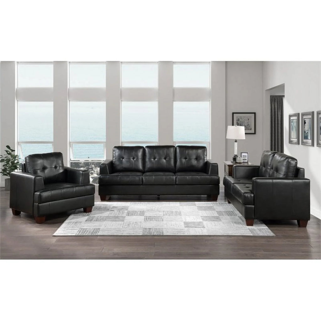 Black Faux Leather Loveseat Y896657