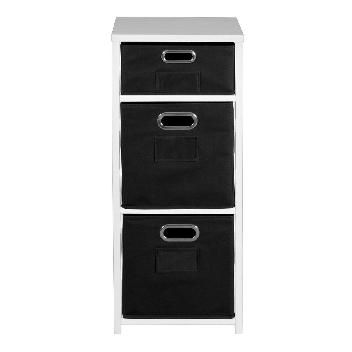 White/Black Folding Bookcase with Fabric Bins F186339